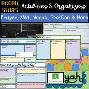 Preview of Google Classroom Graphic Organizers- Frayer, KWL, Pro & Con, Vocabulary, SEL 