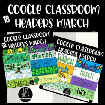 Preview of Google Classroom Headers Banners BUNDLE March Shamrocks Owls Gnomes Fun Stuff