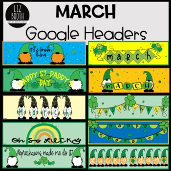 Preview of Google Classroom Headers March St. Patricks Day Shamrocks Gnomes