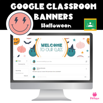 Preview of Google Classroom Headers | Retro Halloween Smiley Face Banners