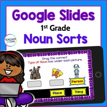 Preview of NOUNS SORT Person Place Thing PARTS OF SPEECH Grammar Activities Google Slides