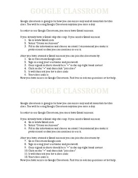 Preview of Google Classroom Info Sheet