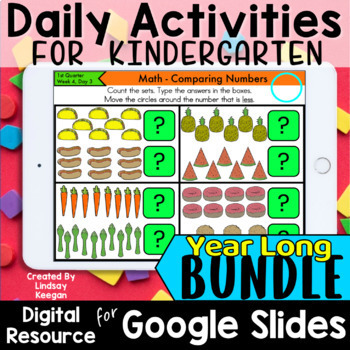 Preview of Digital Daily Slides for Kindergarten Morning Work Math, Reading, Writing