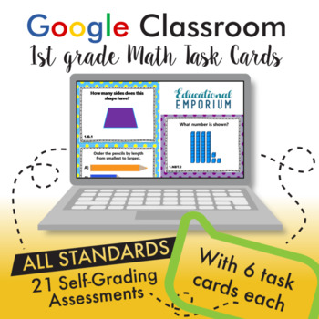 Preview of Google Classroom Math Task Cards ⭐ 1st Grade Distance Learning ⭐ AUTO-GRADED