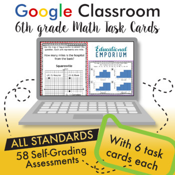 Preview of Google Classroom Math Task Cards Bundle⭐ 6th Grade AUTO-GRADED, Virtual, Digital
