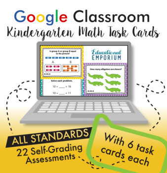 Preview of Google Classroom Math Task Cards ⭐ Kindergarten Distance Learning ⭐ AUTO-GRADED