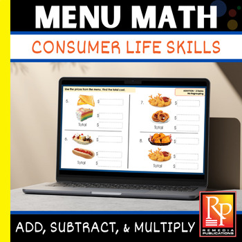 Preview of MENU MATH for BEGINNERS: 187 Ready-to-Use GOOGLE SLIDES! Add, Subtract, Multiply