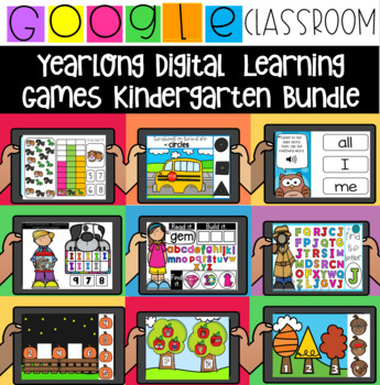 Preview of Google Classroom™ Digital Learning Kindergarten MEGA ELA and Math Growing Bundle