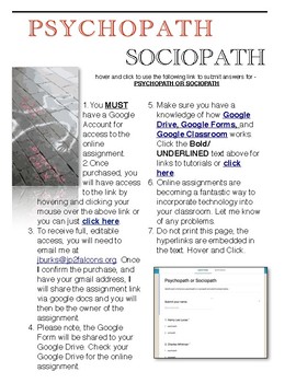 Preview of Google Classroom Psychopath or Sociopath