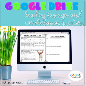Preview of Google Classroom Reading Comprehension Passages and Questions 1st Grade
