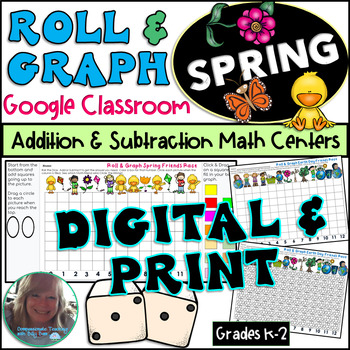 Preview of GOOGLE CLASSROOM SPRING ROLL & GRAPH RTI Add & Subtract PRINTABLE K-2