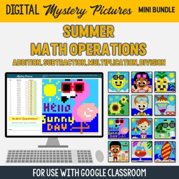 Preview of Google Classroom Summer Math Pixel Activity Bundle Digital Mystery Pictures