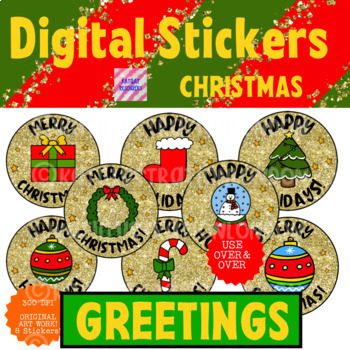 Preview of Google Digital Stickers - Merry Christmas Happy Holidays - Distance Learning 