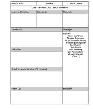 Preview of Google Doc-FREE Lesson Plan Template FREEBIE