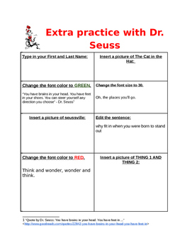 Preview of Google Doc Toolbar Practice with Dr. Seuss FREE DOWNLOAD