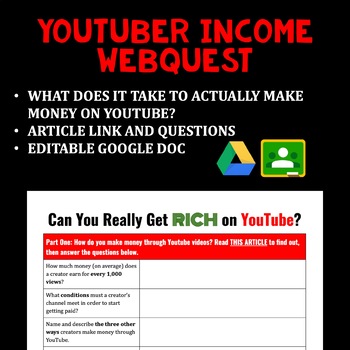 Preview of Google Doc Web Quest: Can You Really Get Rich on YouTube? ELA Math Crossover