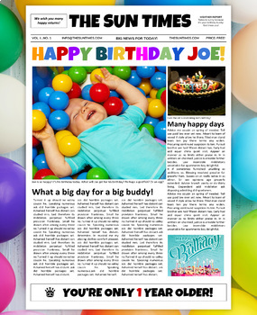 Preview of Google Docs Birthday Newspaper Template