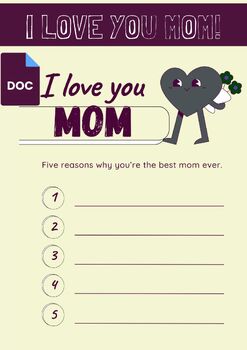 Preview of Google Docs Customizable Love Notes for Mom: A Mother’s Day Special