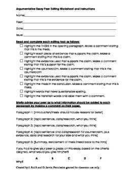 Preview of Google Docs Editing and Revision Student Worksheet - Argumentative Essays