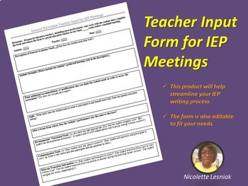 Preview of Google Docs: General Education Teacher IEP Input Form