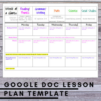 Google Docs Lesson Plan Template Teachers Pay Teachers