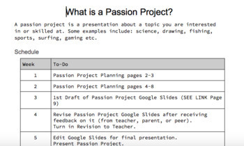 Preview of Google Docs Passion Project Planning & Rubric