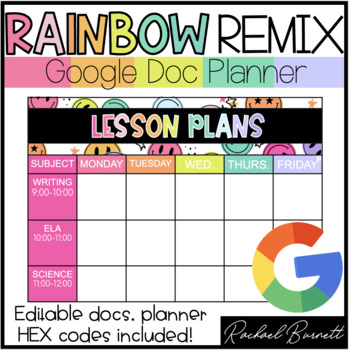 Preview of Google Docs Planner // Rainbow Remix 90's retro classroom decor