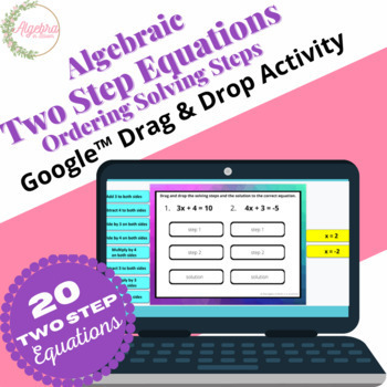 Preview of Google™ Drag and Drop // Ordering Algebraic Two Step Equations Solving Steps