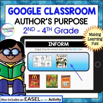 Preview of AUTHOR'S PURPOSE Google Slides P.I.E. Reading Comprehension ACTIVITIES Passages
