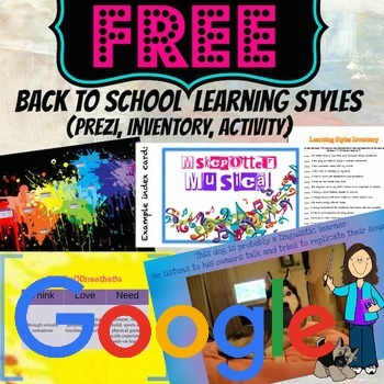 Preview of Google Drive: Back to School Learning Styles Inventory Prezi and Handout