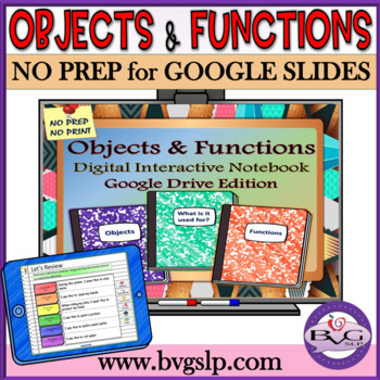 Preview of Google Drive Digital Interactive Notebook Objects and Functions Vocabulary