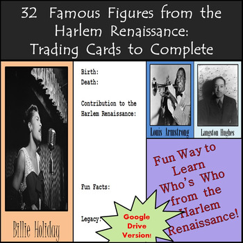 Preview of Distance Learning: Harlem Renaissance Biography Cards - Black History Month