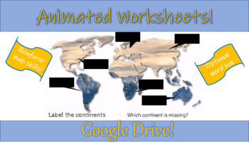 Preview of Google Drive:  Label the continents digital worksheet