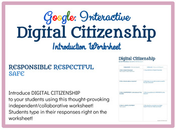 Preview of Worksheet: Introduction to Digital Citizenship (DIGITAL using Google)