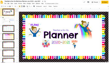 Preview of Google Drive Yearlong Teacher Planner July 2020-2021 (Editable/Rainbow Theme)