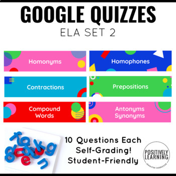 Preview of Google ELA Quizzes Set 2 Parts of Speech, Prepositions, Compound Words