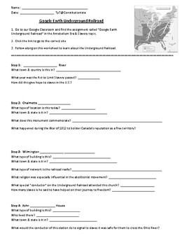 Preview of Google Earth "The Underground Railroad" Guided Tour student worksheet