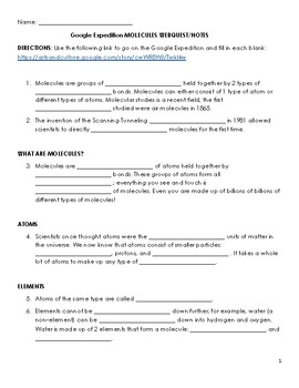 Preview of Google Expedition Virtual MOLECULES WebQuest with Answer Key
