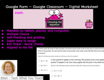 Preview of Google Form 2.7c Solving for Unknowns -choose the equation - Digital Learning