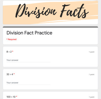 Preview of Google Form - Division - Distance Learning Progress Monitoring/Practice