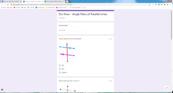 Preview of Google Form: Do-Now - Angle Pairs of Parallel Lines