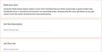 Preview of Google Form: Drama - Digital Worksheet - Build Your Own Vaudeville