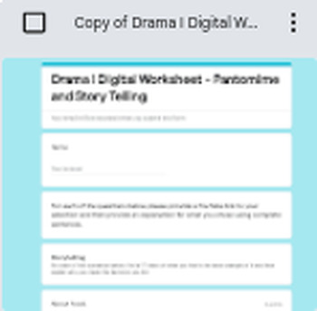 Preview of Google Form: Drama Digital Worksheet - Pantomime and Story Telling