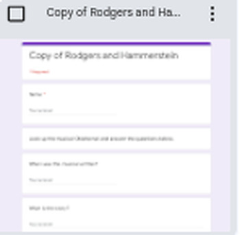 Preview of Google Form: Drama Digital Worksheet - Rodgers and Hammerstein Sampler