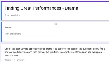 Preview of Google Form: Drama Finding Great Performances/Technical Achievements