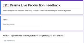 Preview of Google Form: Drama Live Production Feedback Form