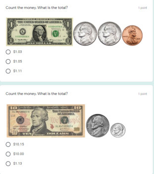Preview of Google Form-Identifying Coin and Bill Amounts
