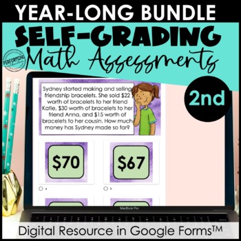 Preview of Google Form Math Assessments | 2nd Grade Year-Long Bundle