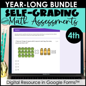 Preview of Google Form Math Assessments | 4th Grade Year-Long Bundle