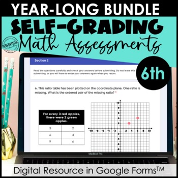 Preview of Google Form Math Assessments | 6th Grade Year-Long Bundle